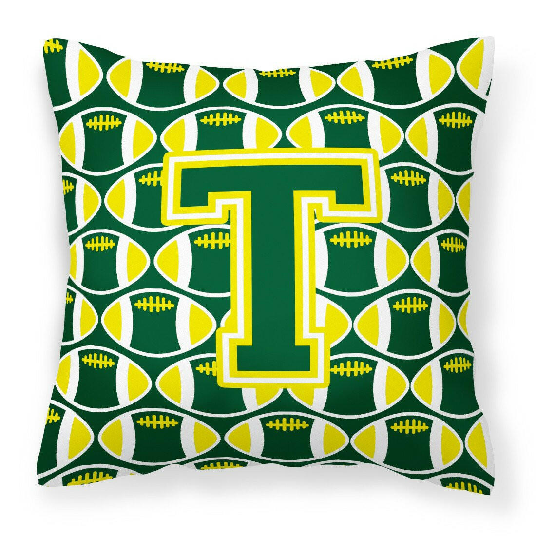 Letter T Football Green and Yellow Fabric Decorative Pillow CJ1075-TPW1414 by Caroline&#39;s Treasures