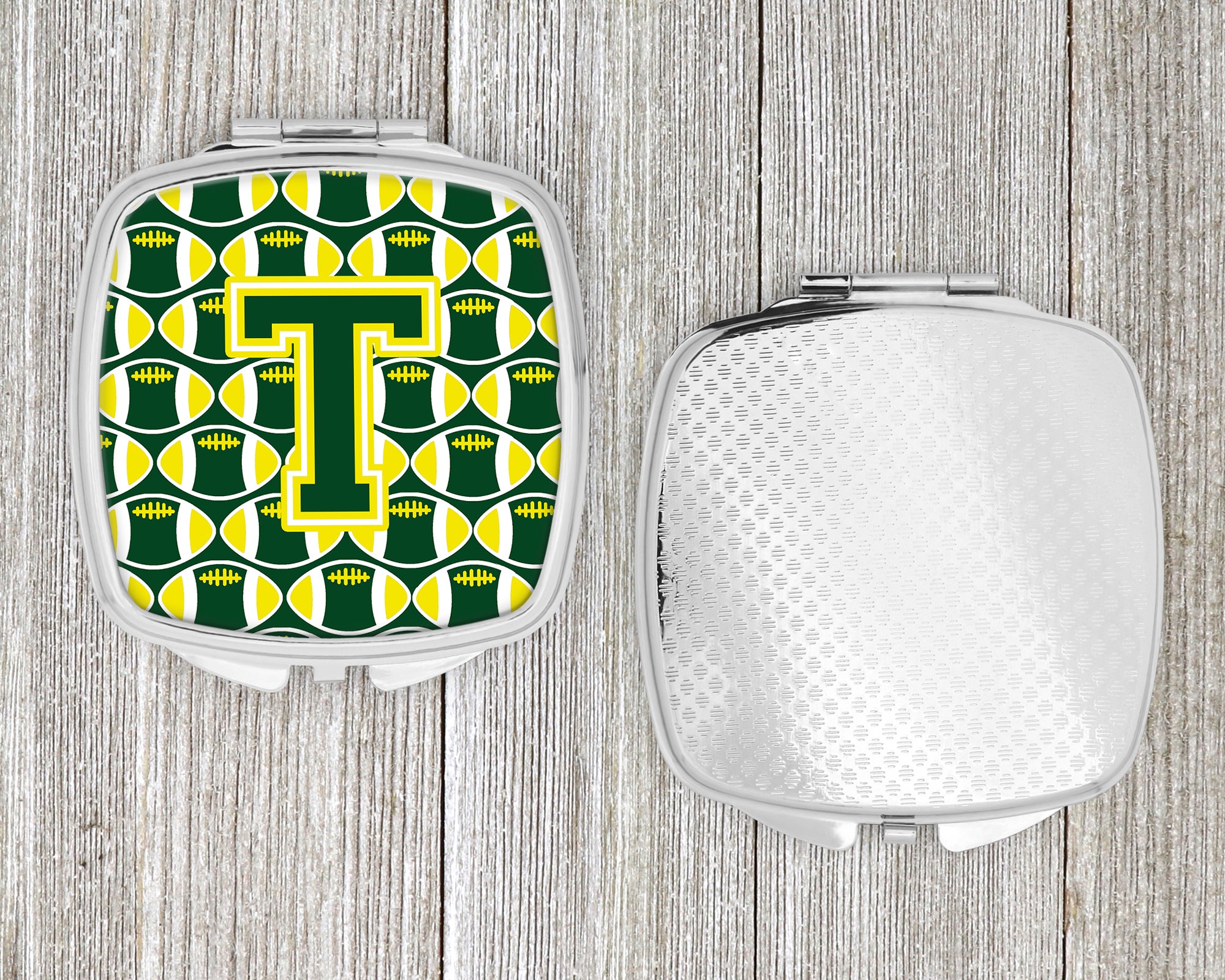 Letter T Football Green and Yellow Compact Mirror CJ1075-TSCM  the-store.com.
