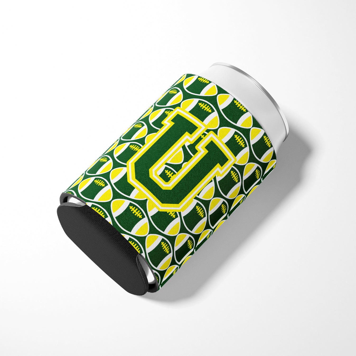 Letter U Football Green and Yellow Can or Bottle Hugger CJ1075-UCC