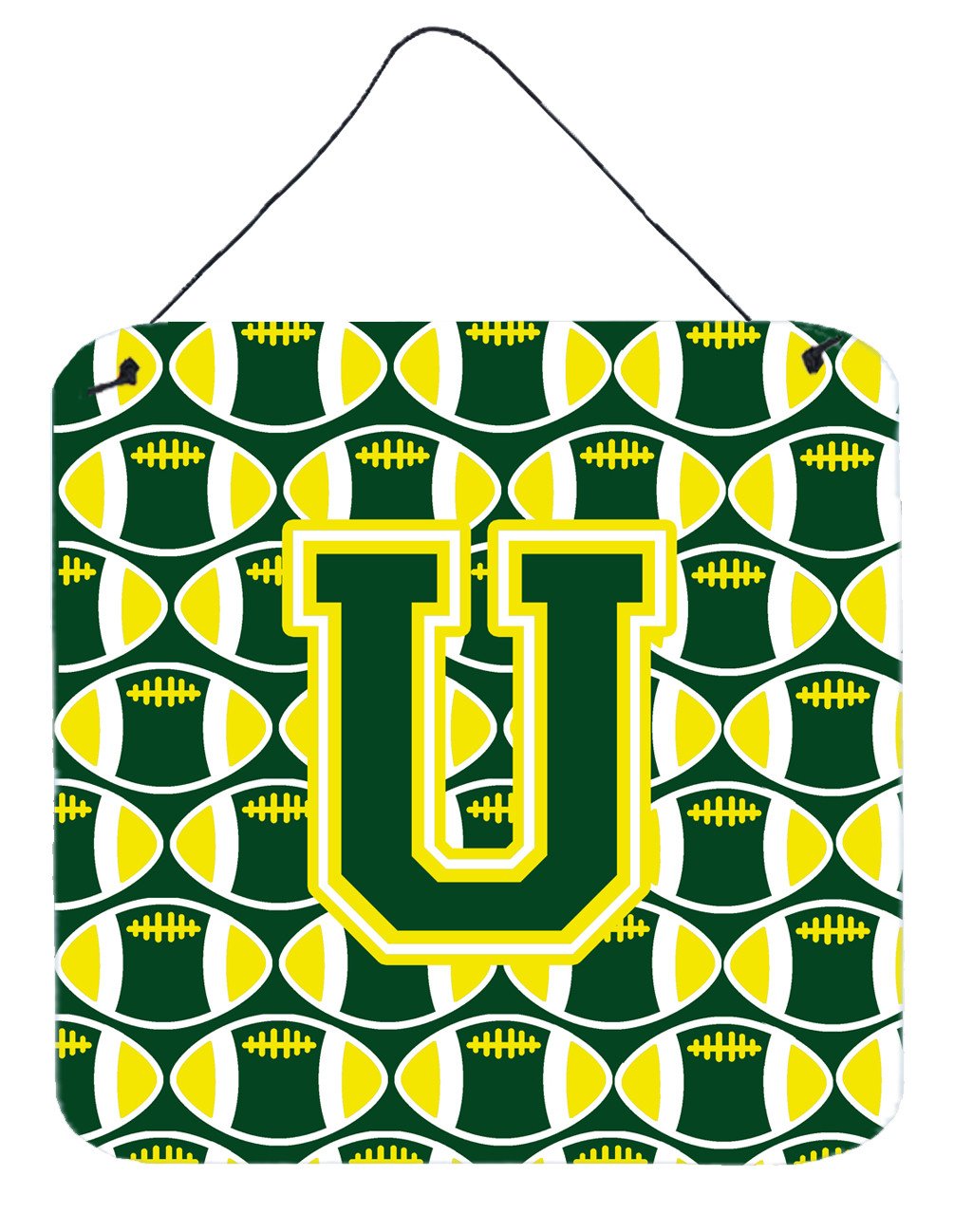 Letter U Football Green and Yellow Wall or Door Hanging Prints CJ1075-UDS66 by Caroline&#39;s Treasures