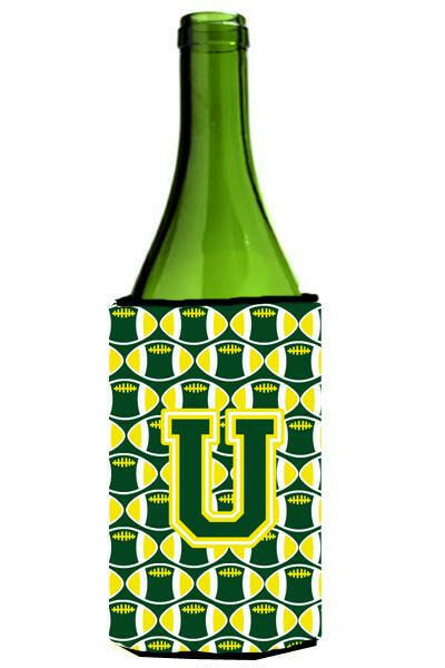 Letter U Football Green and Yellow Wine Bottle Beverage Insulator Hugger CJ1075-ULITERK by Caroline's Treasures