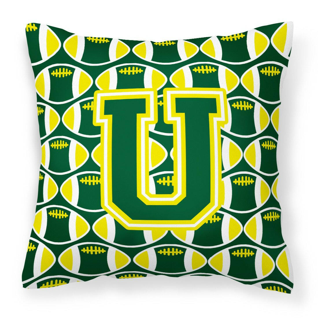 Letter U Football Green and Yellow Fabric Decorative Pillow CJ1075-UPW1414 by Caroline&#39;s Treasures
