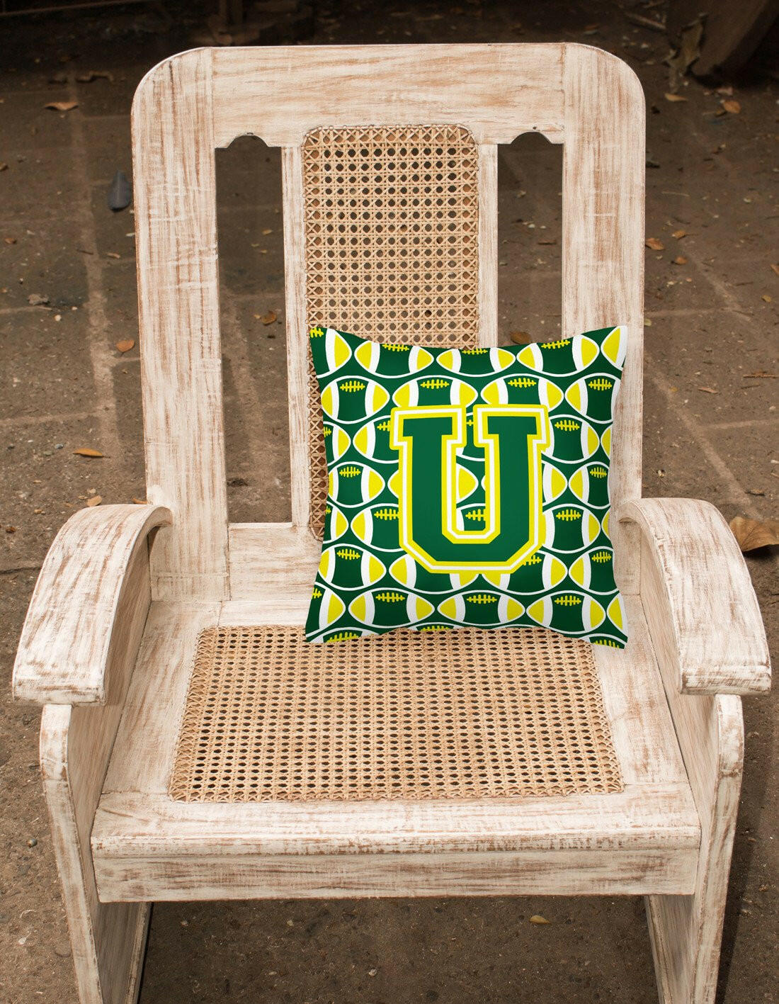 Letter U Football Green and Yellow Fabric Decorative Pillow CJ1075-UPW1414 by Caroline's Treasures