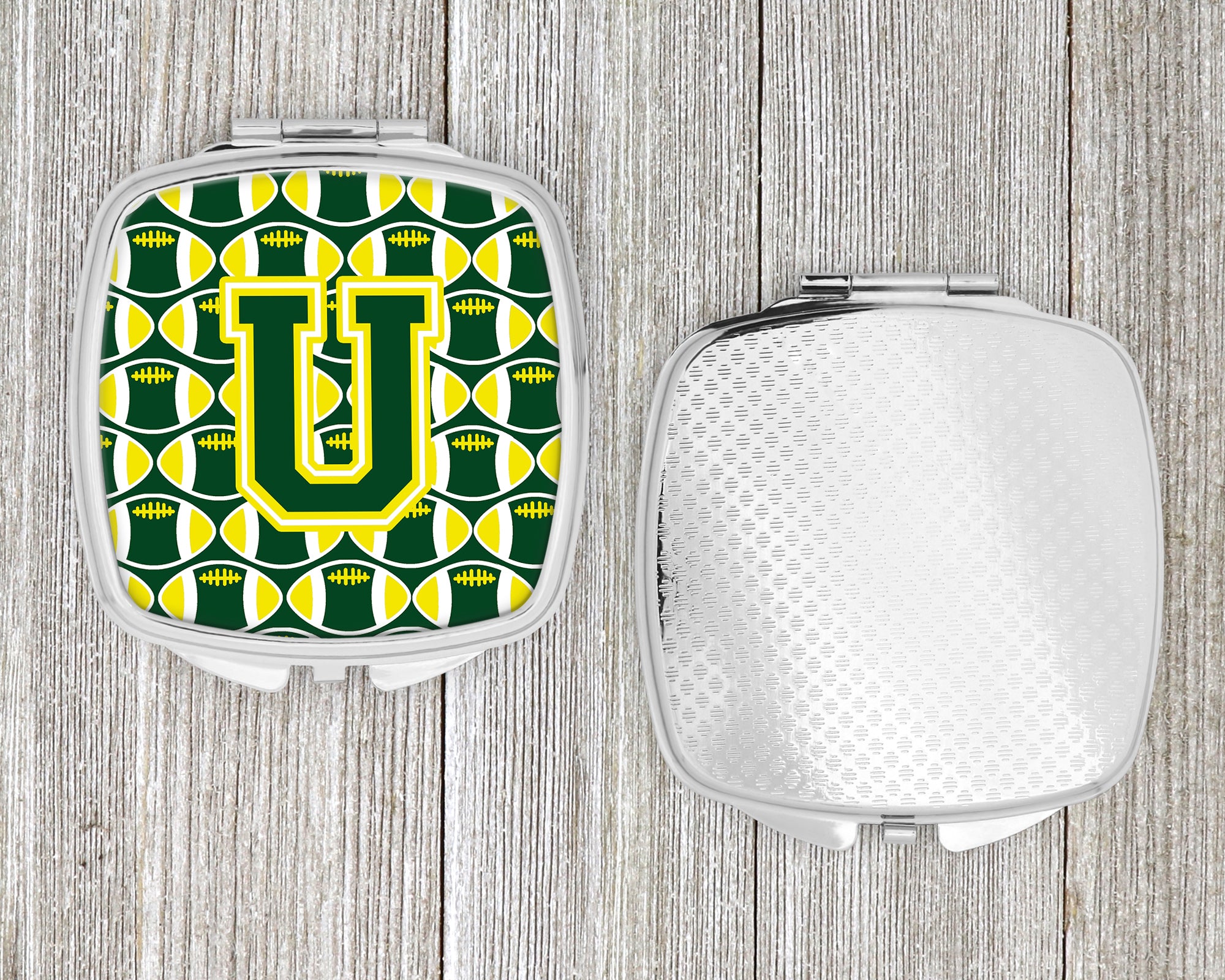 Letter U Football Green and Yellow Compact Mirror CJ1075-USCM  the-store.com.