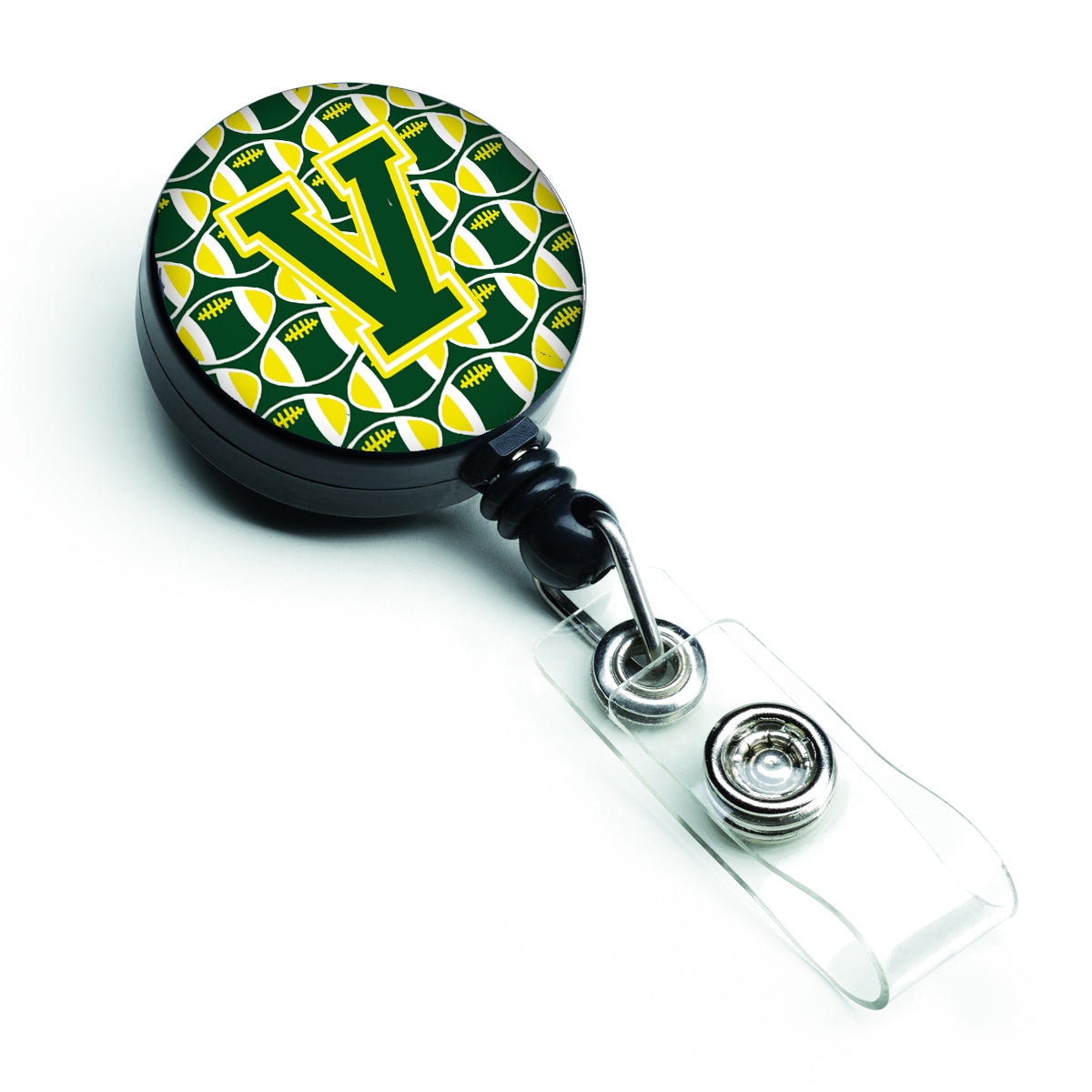 Letter V Football Green and Yellow Retractable Badge Reel CJ1075-VBR