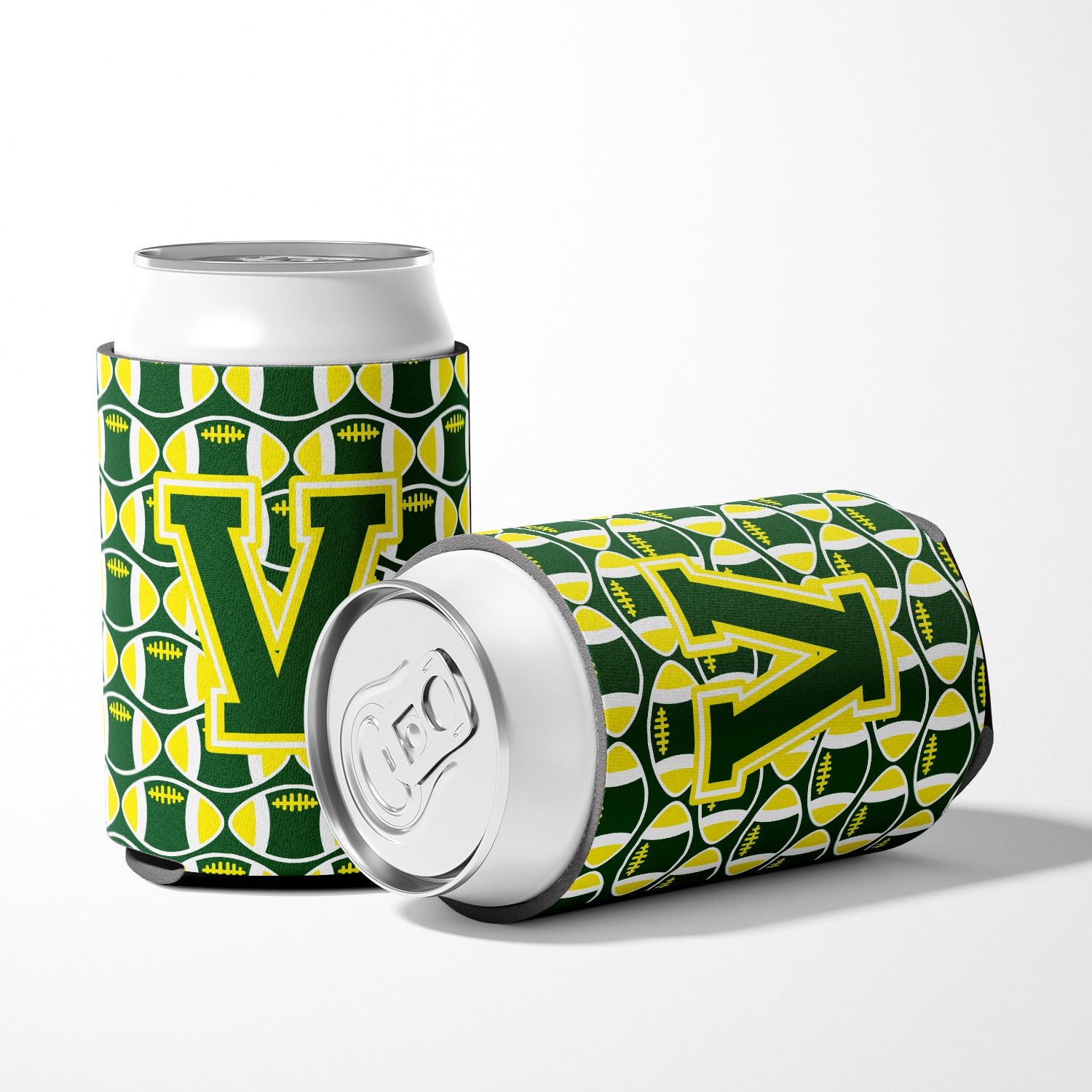 Letter V Football Green and Yellow Can or Bottle Hugger CJ1075-VCC.