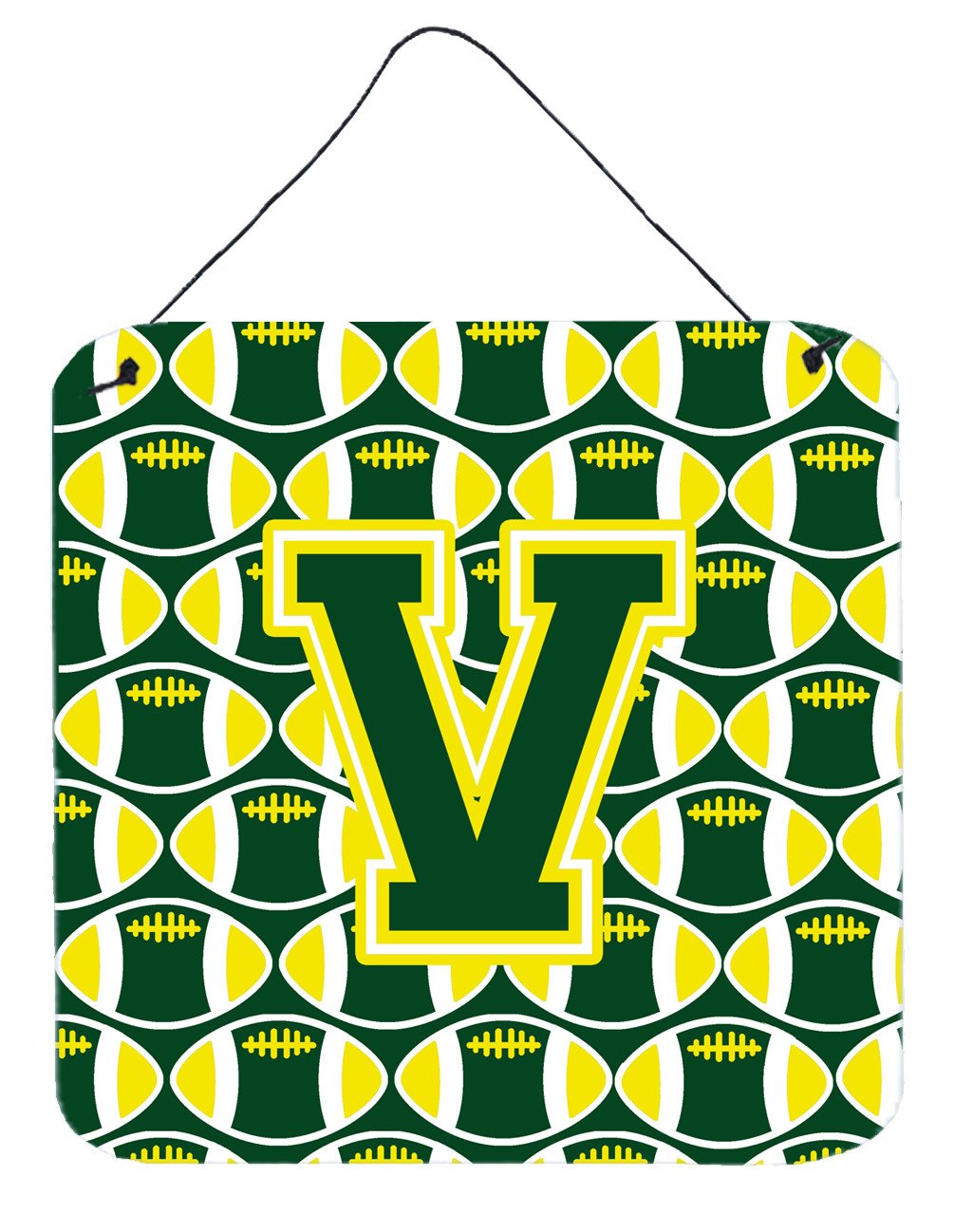 Letter V Football Green and Yellow Wall or Door Hanging Prints CJ1075-VDS66 by Caroline&#39;s Treasures