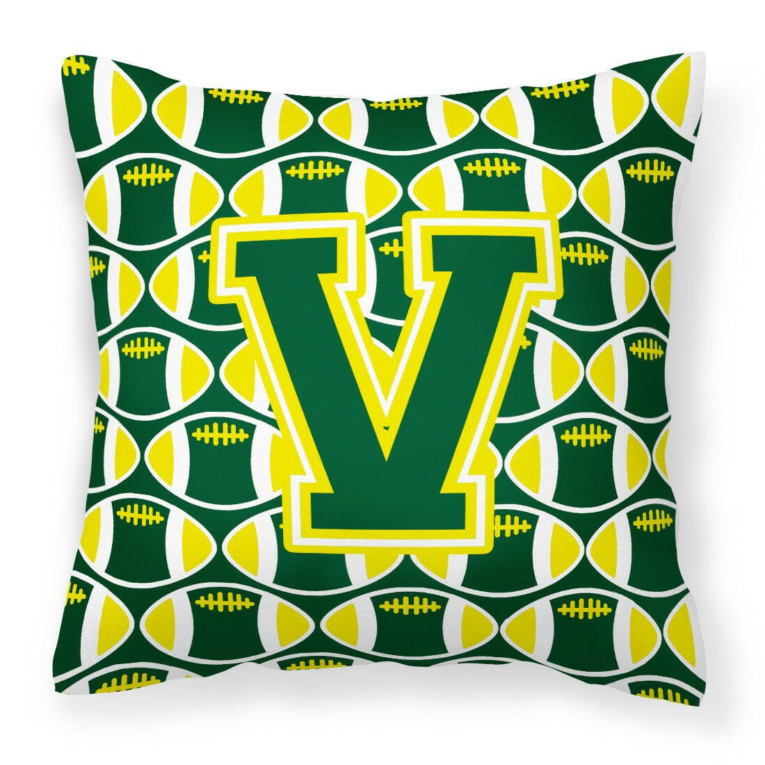 Letter V Football Green and Yellow Fabric Decorative Pillow CJ1075-VPW1414 by Caroline&#39;s Treasures
