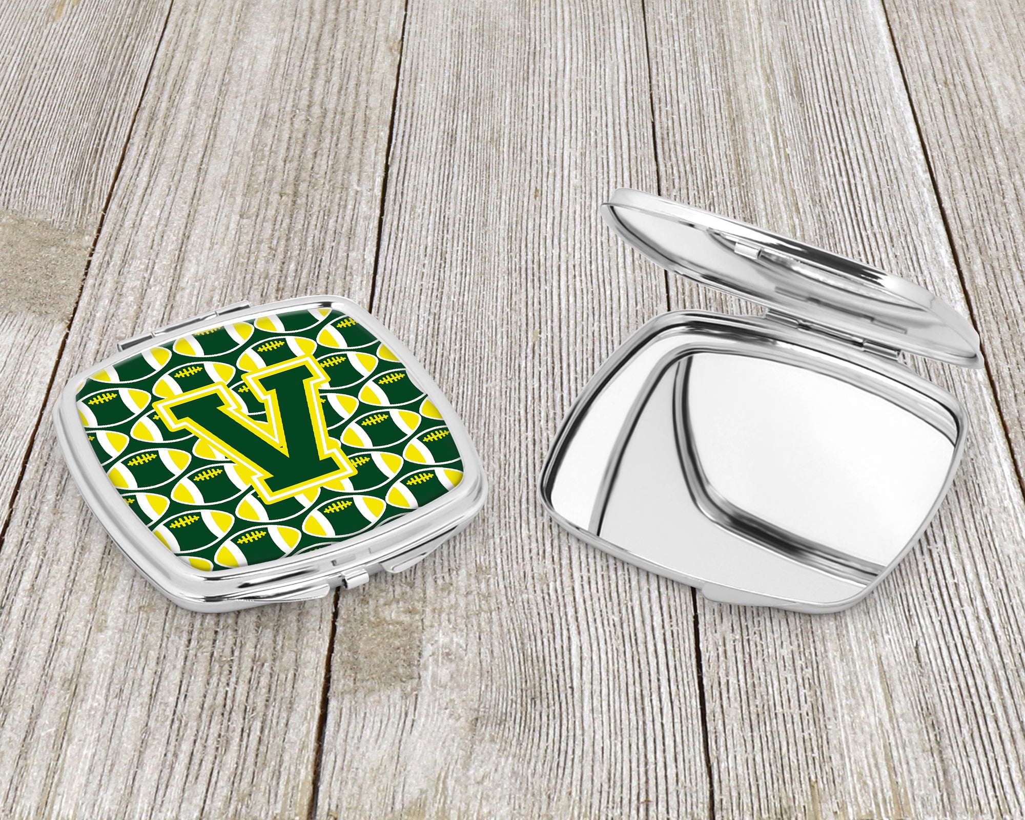 Letter V Football Green and Yellow Compact Mirror CJ1075-VSCM  the-store.com.