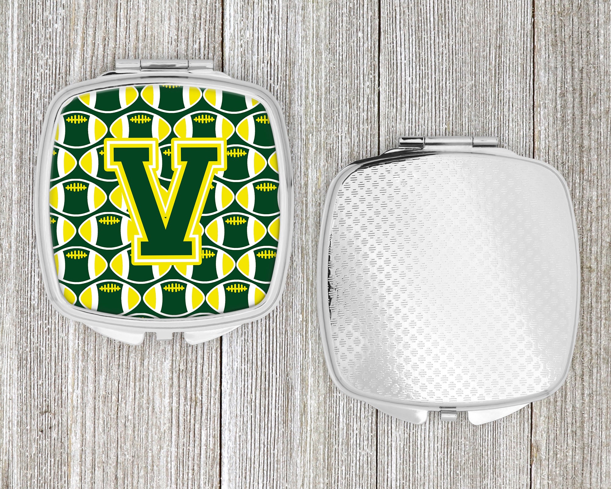 Letter V Football Green and Yellow Compact Mirror CJ1075-VSCM