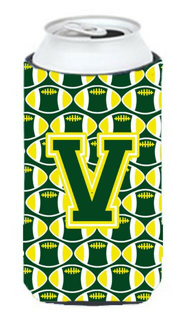 Letter V Football Green and Yellow Tall Boy Beverage Insulator Hugger CJ1075-VTBC by Caroline's Treasures