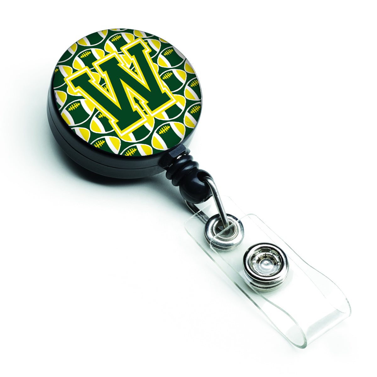 Letter W Football Green and Yellow Retractable Badge Reel CJ1075-WBR.
