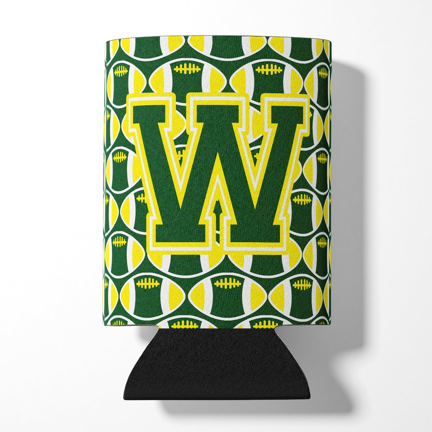 Letter W Football Green and Yellow Can or Bottle Hugger CJ1075-WCC