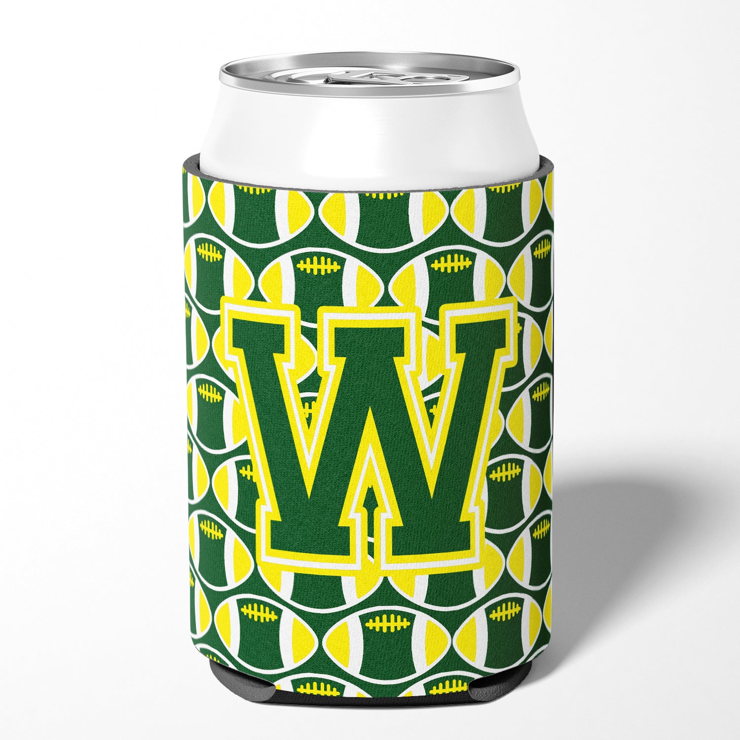 Letter W Football Green and Yellow Can or Bottle Hugger CJ1075-WCC