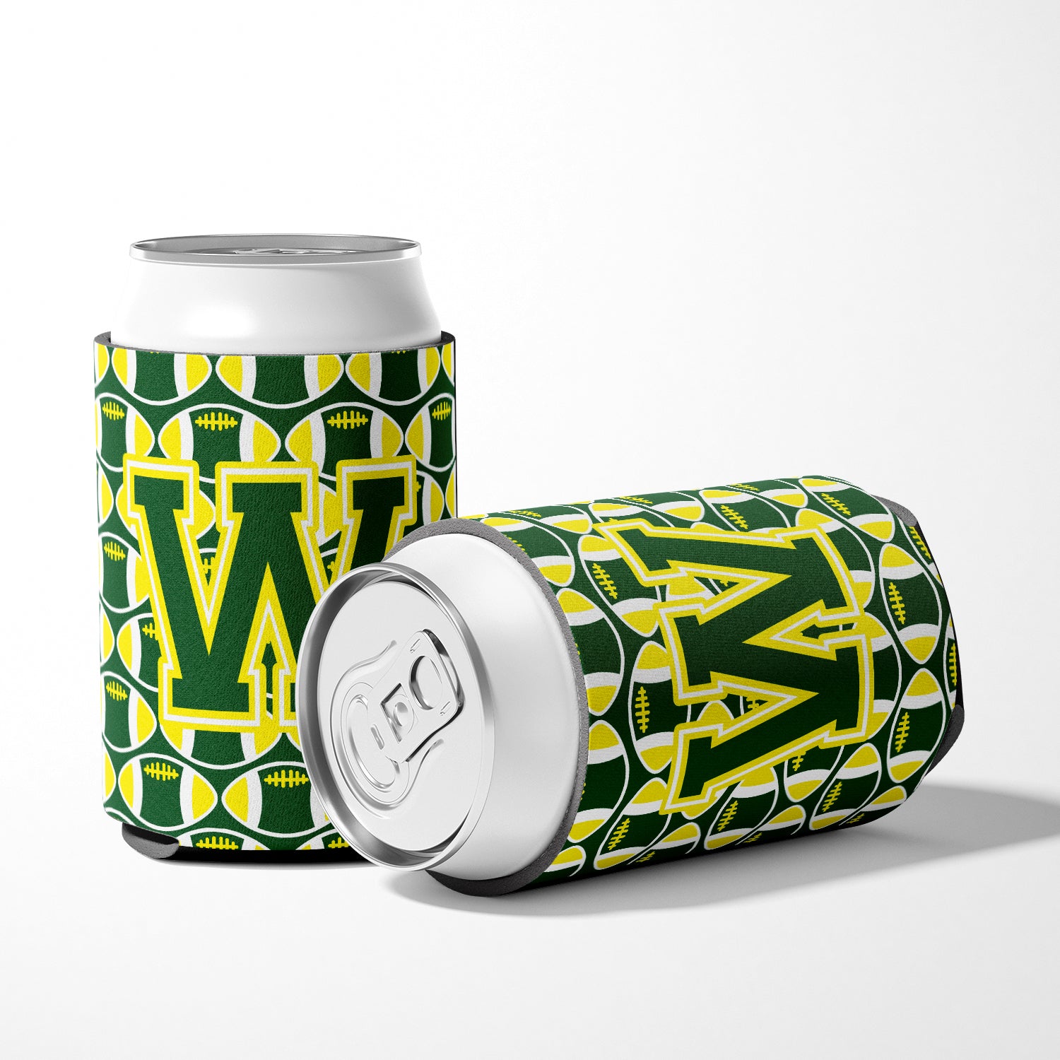 Letter W Football Green and Yellow Can or Bottle Hugger CJ1075-WCC.