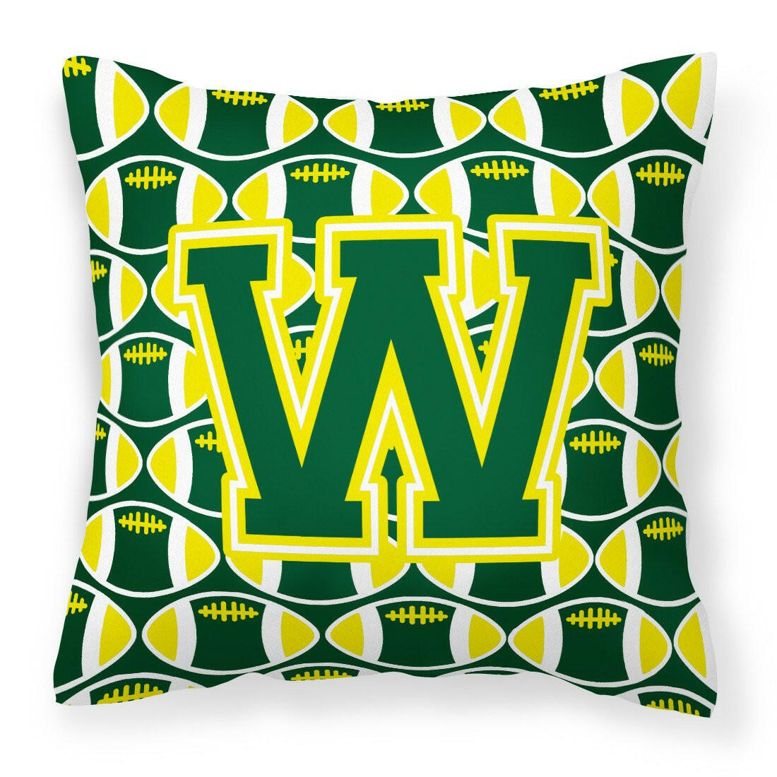 Letter W Football Green and Yellow Fabric Decorative Pillow CJ1075-WPW1414 by Caroline&#39;s Treasures
