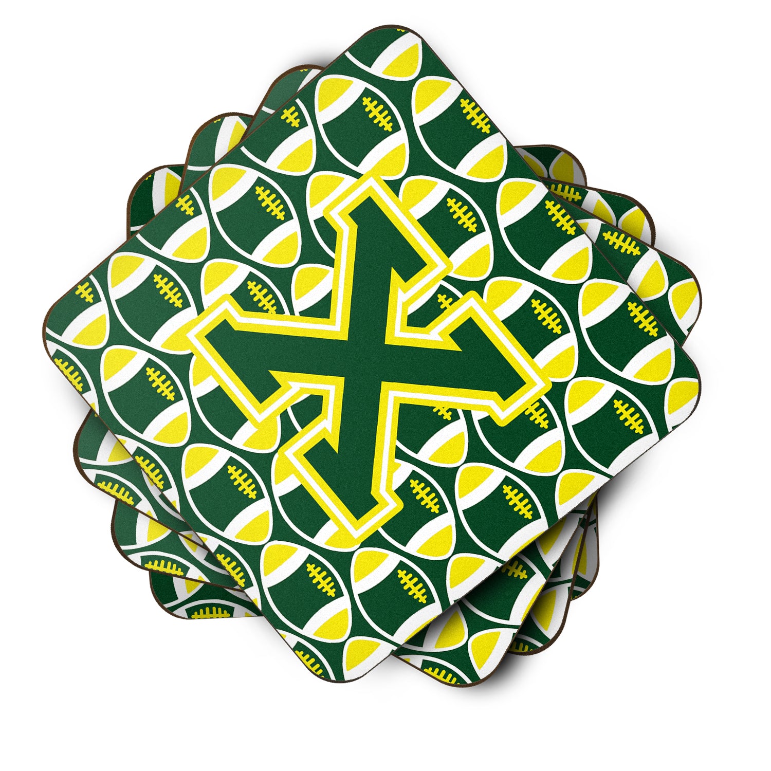 Letter X Football Green and Yellow Foam Coaster Set of 4 CJ1075-XFC - the-store.com