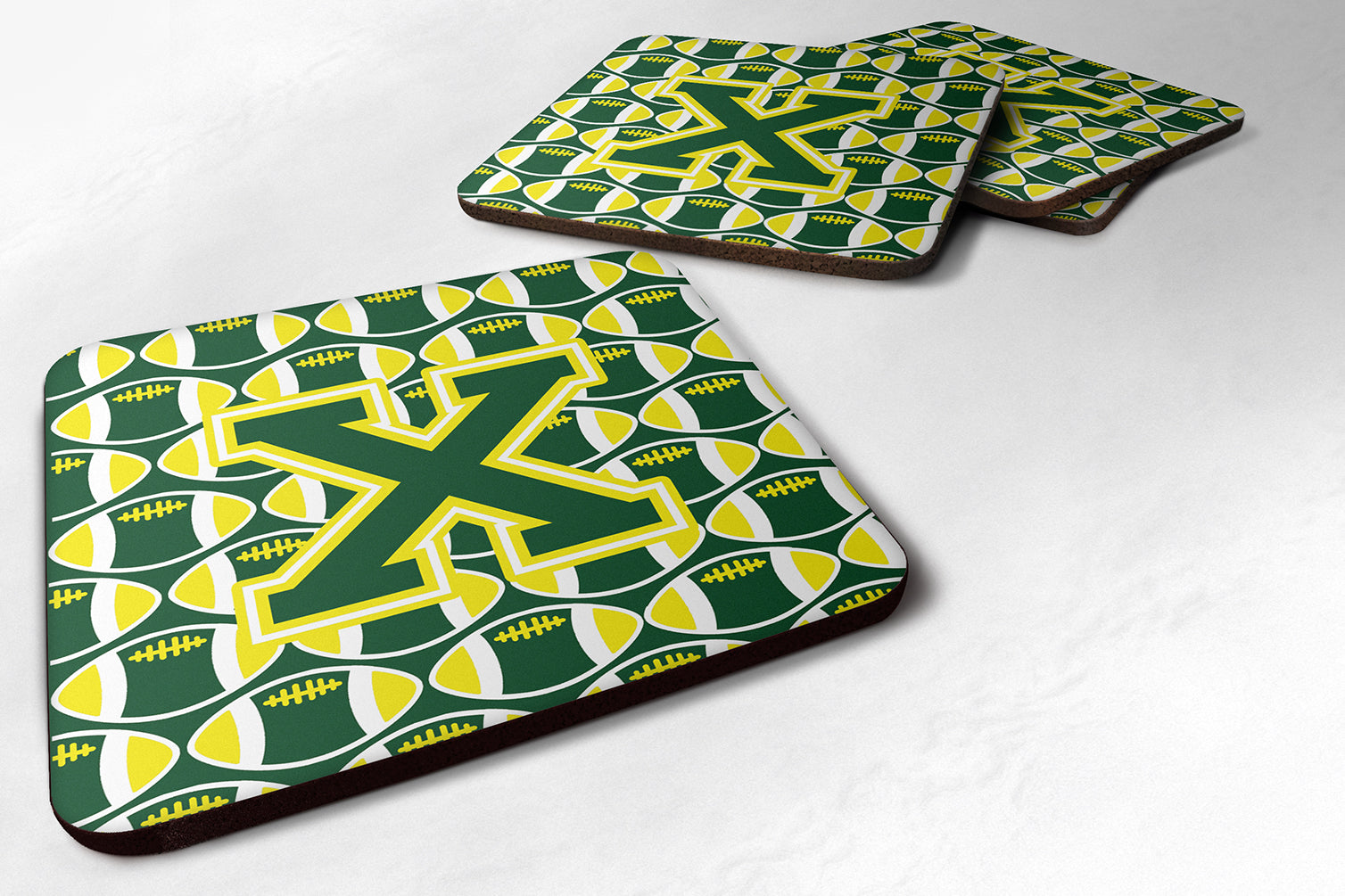 Letter X Football Green and Yellow Foam Coaster Set of 4 CJ1075-XFC - the-store.com