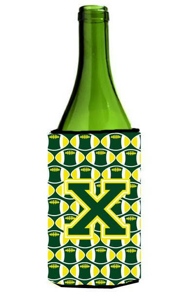 Letter X Football Green and Yellow Wine Bottle Beverage Insulator Hugger CJ1075-XLITERK by Caroline&#39;s Treasures