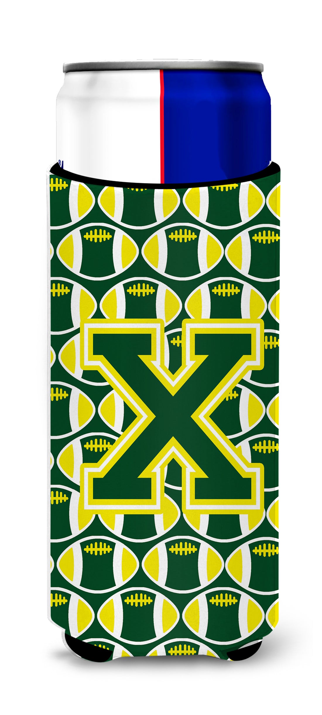 Letter X Football Green and Yellow Ultra Beverage Insulators for slim cans CJ1075-XMUK.