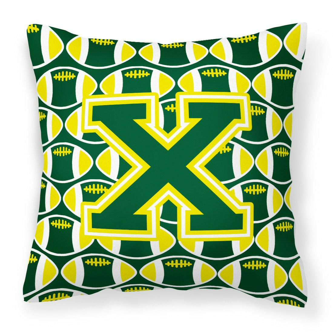Letter X Football Green and Yellow Fabric Decorative Pillow CJ1075-XPW1414 by Caroline&#39;s Treasures