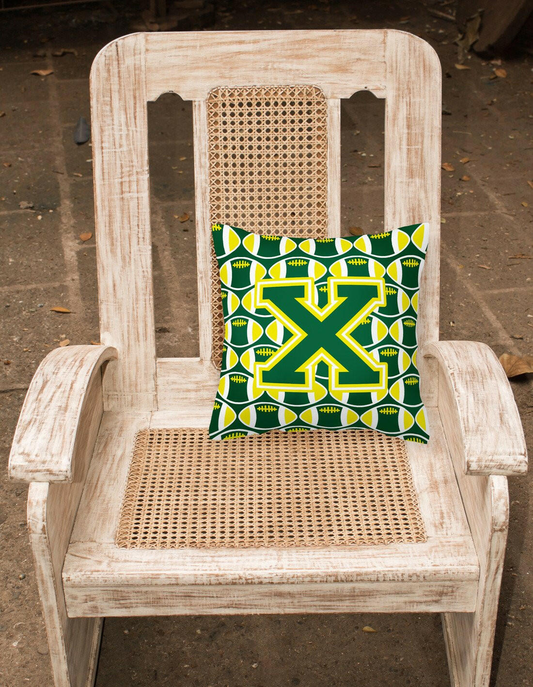 Letter X Football Green and Yellow Fabric Decorative Pillow CJ1075-XPW1414 by Caroline's Treasures