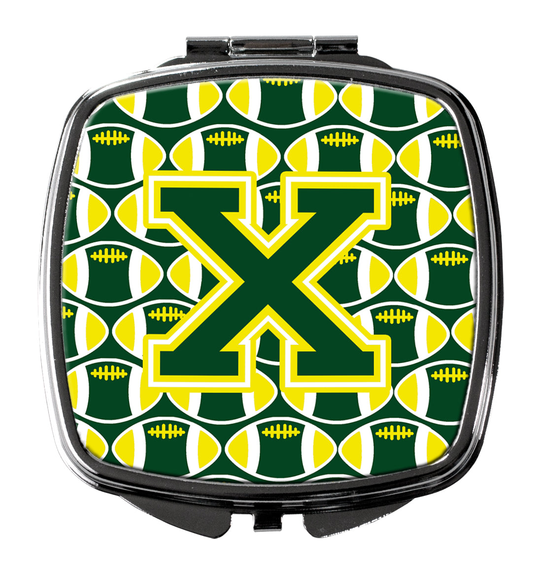 Letter X Football Green and Yellow Compact Mirror CJ1075-XSCM  the-store.com.