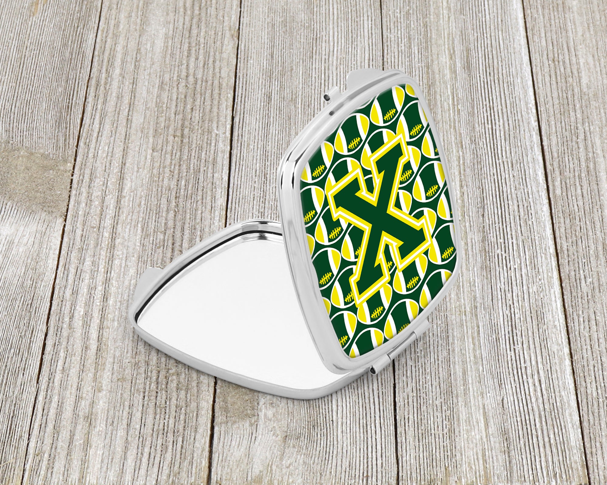 Letter X Football Green and Yellow Compact Mirror CJ1075-XSCM  the-store.com.