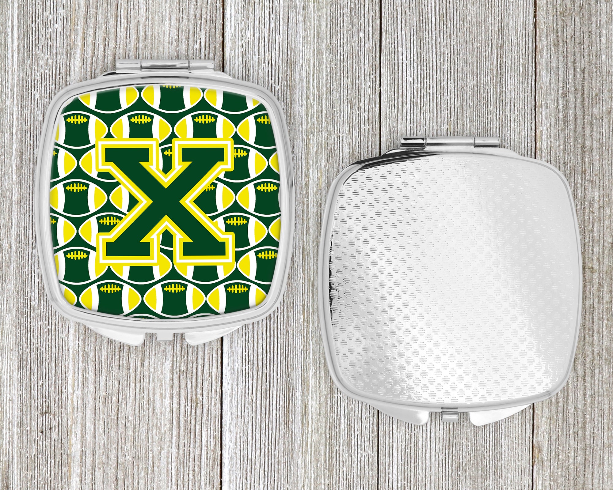 Letter X Football Green and Yellow Compact Mirror CJ1075-XSCM