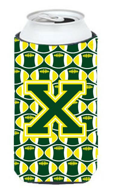 Letter X Football Green and Yellow Tall Boy Beverage Insulator Hugger CJ1075-XTBC by Caroline&#39;s Treasures