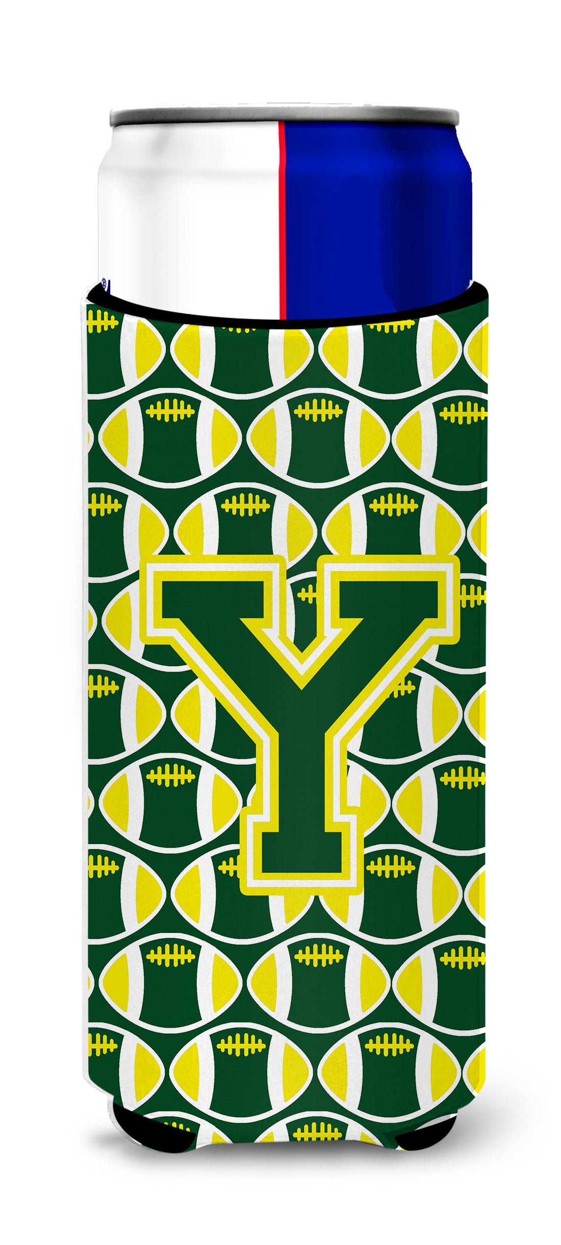 Letter Y Football Green and Yellow Ultra Beverage Insulators for slim cans CJ1075-YMUK.