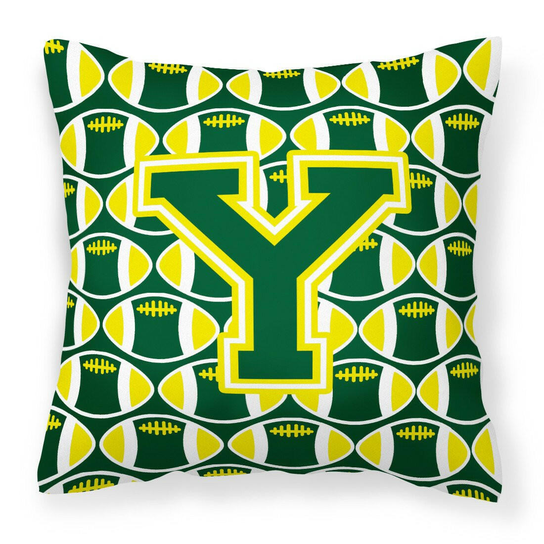 Letter Y Football Green and Yellow Fabric Decorative Pillow CJ1075-YPW1414 by Caroline&#39;s Treasures