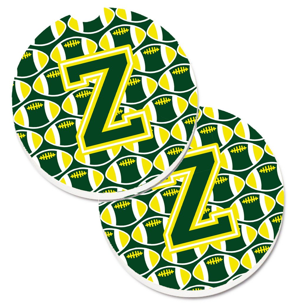 Letter Z Football Green and Yellow Set of 2 Cup Holder Car Coasters CJ1075-ZCARC by Caroline&#39;s Treasures