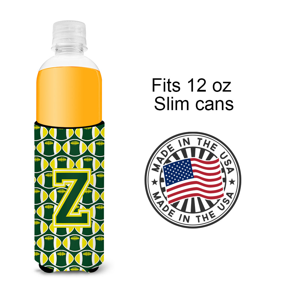Letter Z Football Green and Yellow Ultra Beverage Insulators for slim cans CJ1075-ZMUK.