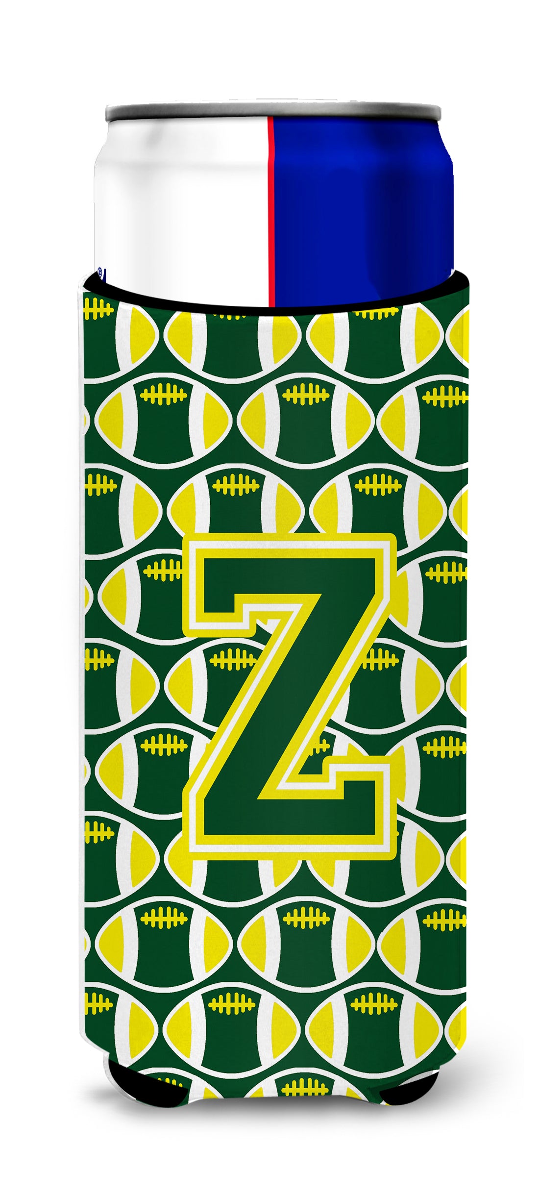 Letter Z Football Green and Yellow Ultra Beverage Insulators for slim cans CJ1075-ZMUK.