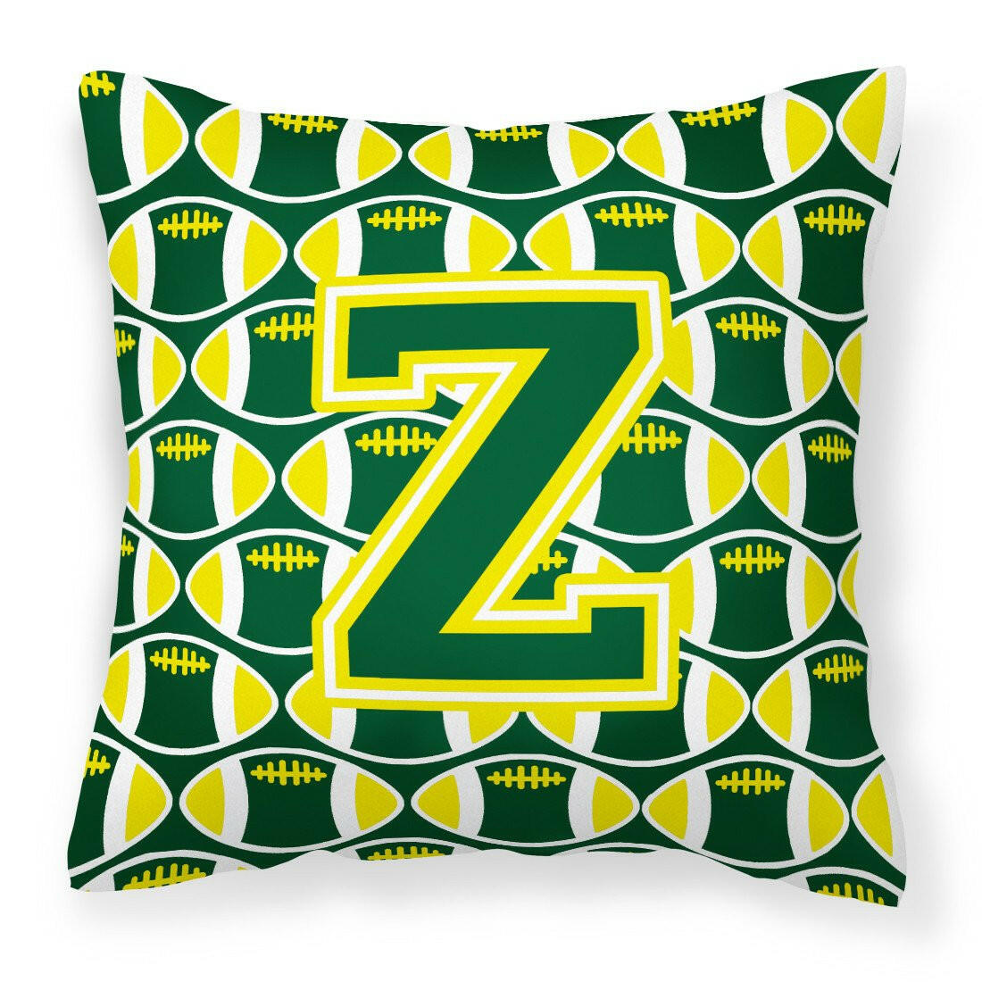 Letter Z Football Green and Yellow Fabric Decorative Pillow CJ1075-ZPW1414 by Caroline&#39;s Treasures