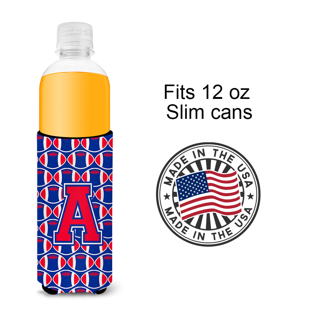 Letter A Football Crimson and Yale Blue Ultra Beverage Insulators for slim cans CJ1076-AMUK