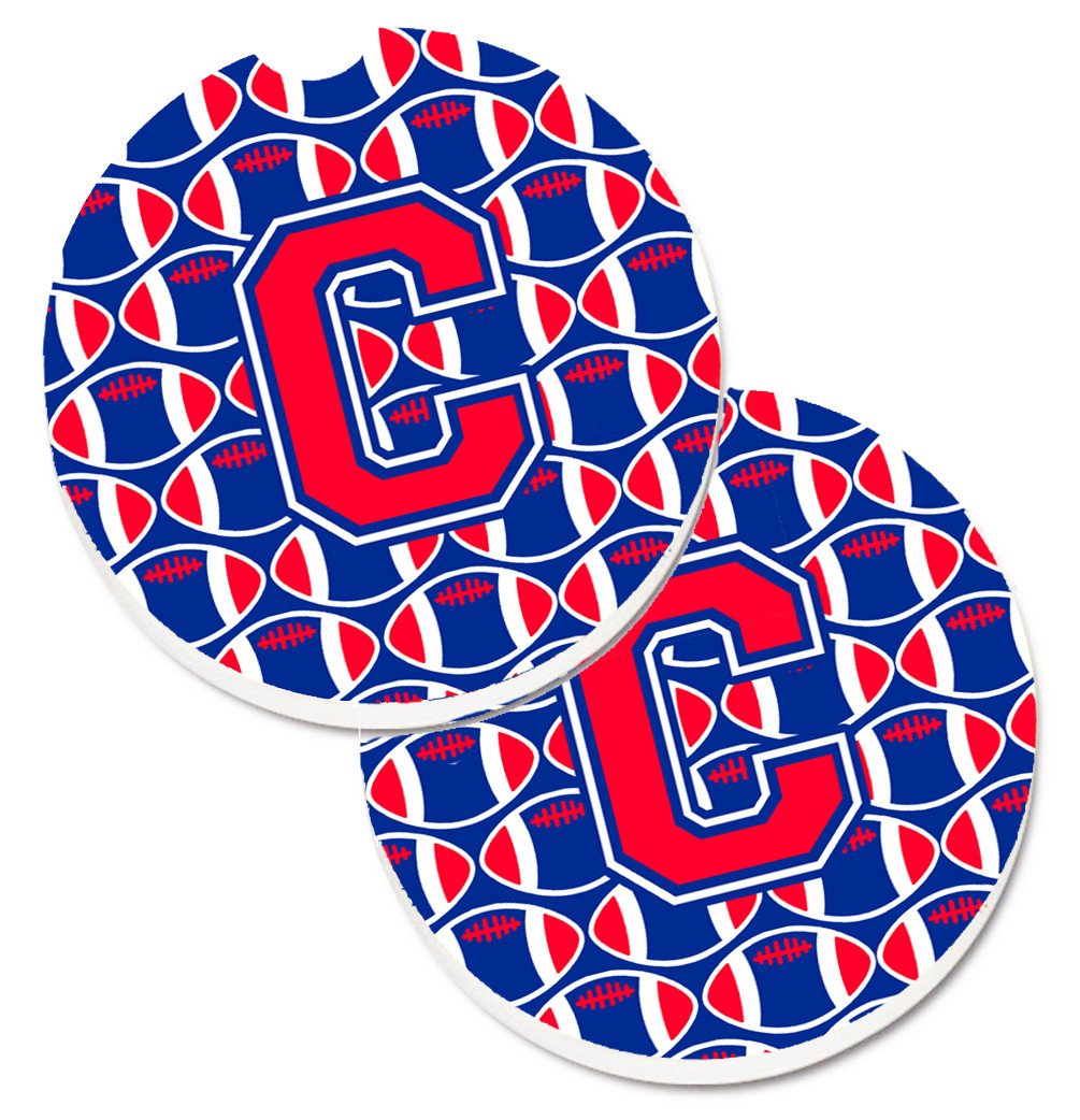 Letter C Football Harvard Crimson and Yale Blue Set of 2 Cup Holder Car Coasters CJ1076-CCARC by Caroline's Treasures