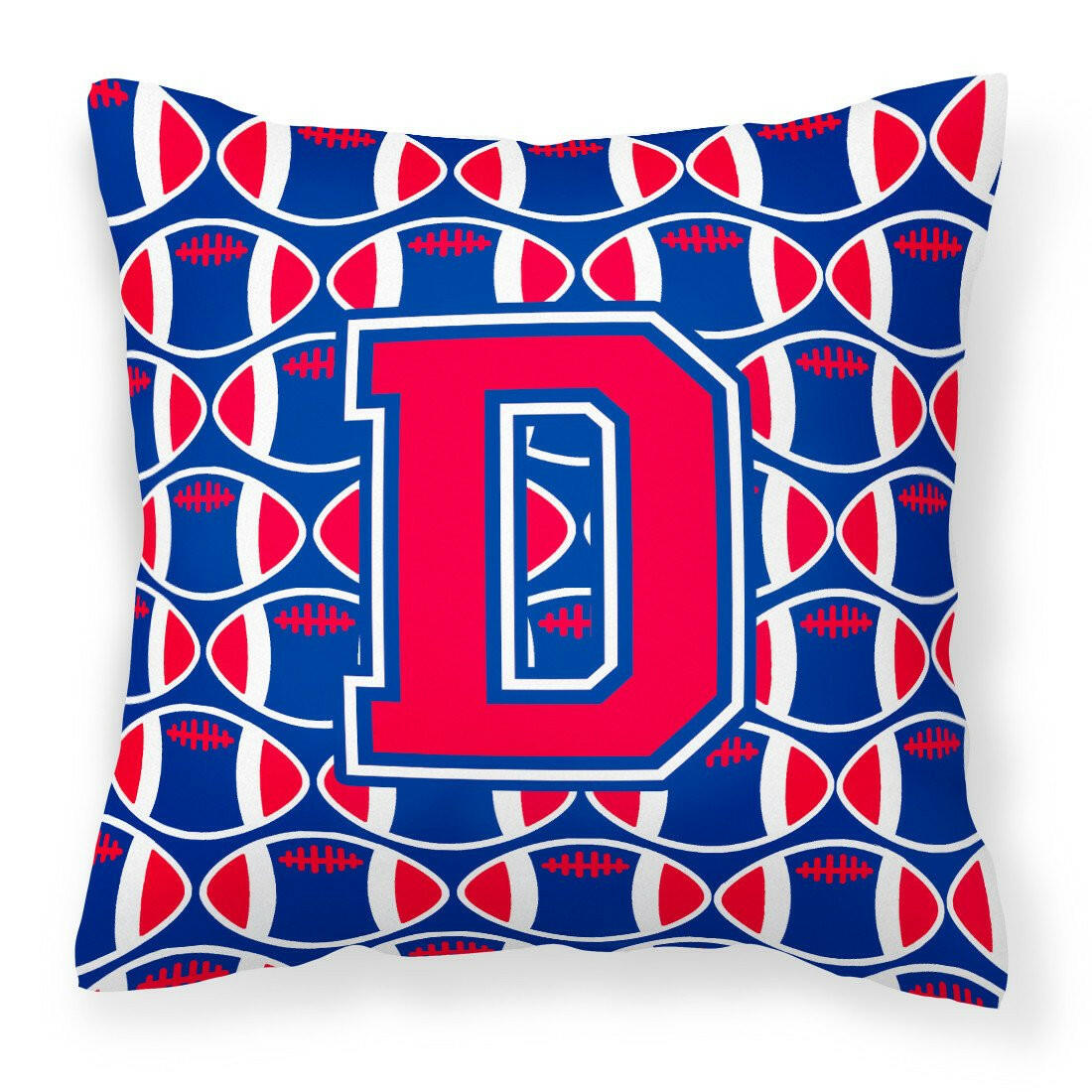 Letter D Football Harvard Crimson and Yale Blue Fabric Decorative Pillow CJ1076-DPW1414 by Caroline&#39;s Treasures