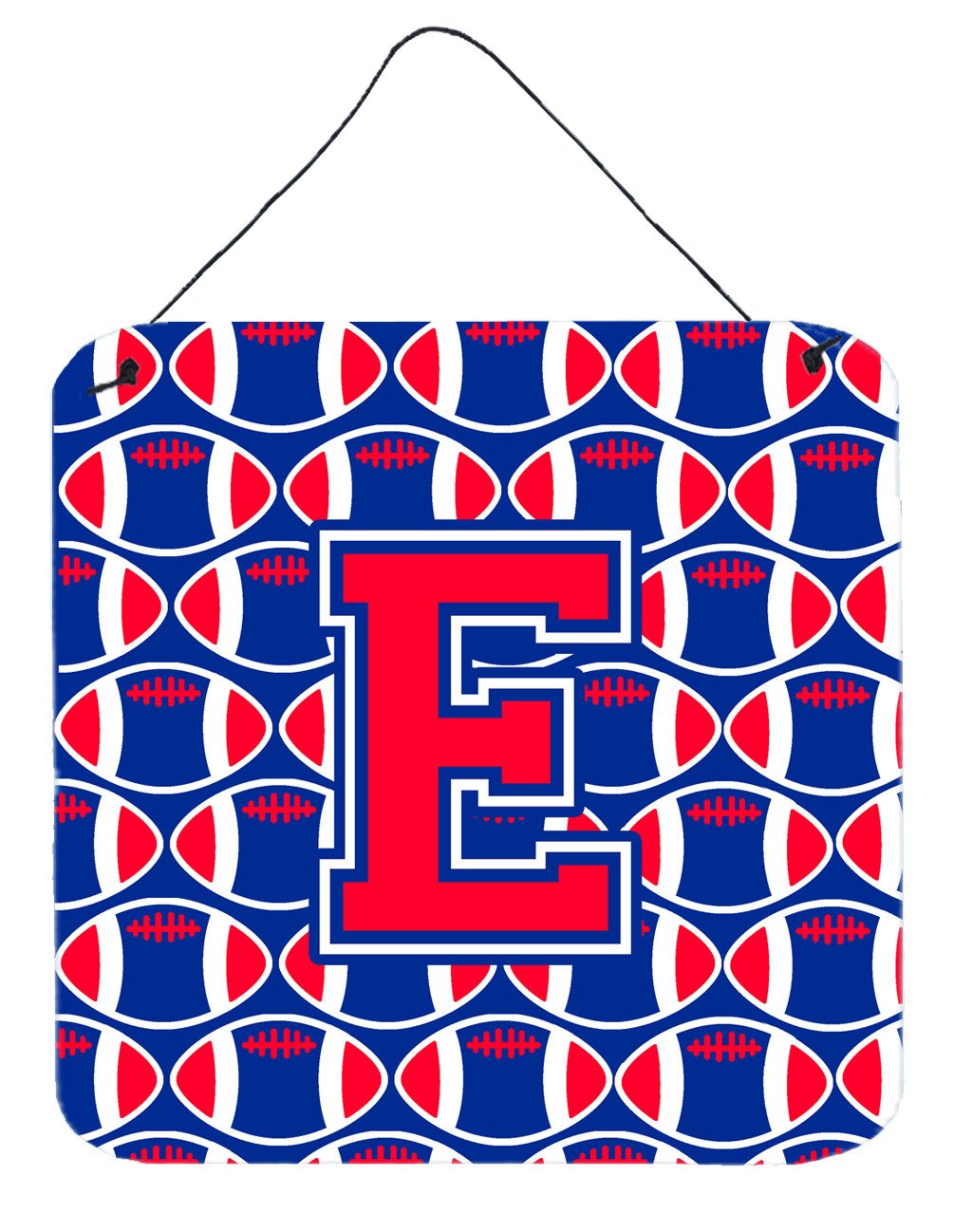 Letter E Football Harvard Crimson and Yale Blue Wall or Door Hanging Prints CJ1076-EDS66 by Caroline&#39;s Treasures
