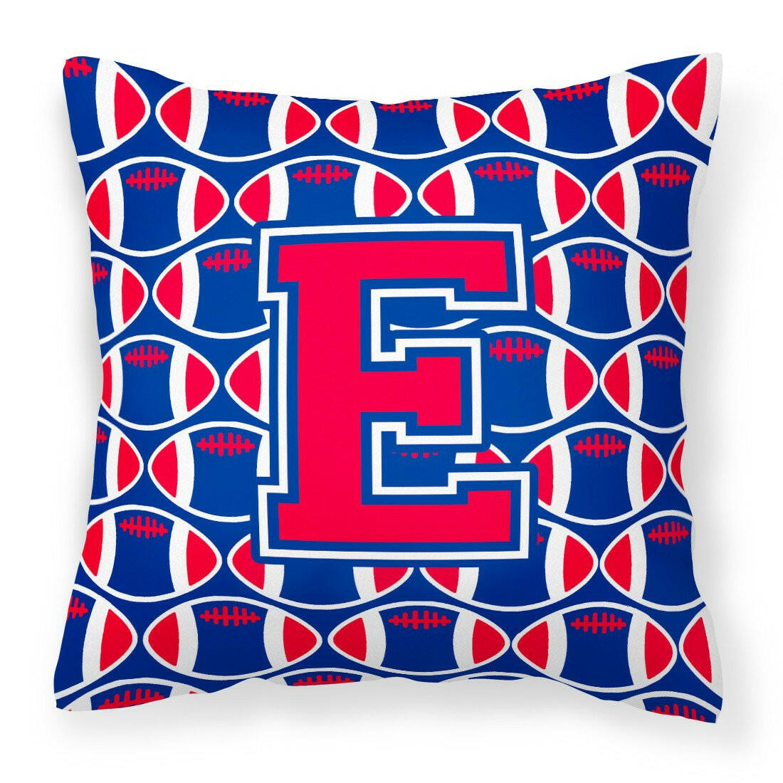 Letter E Football Harvard Crimson and Yale Blue Fabric Decorative Pillow CJ1076-EPW1414 by Caroline&#39;s Treasures