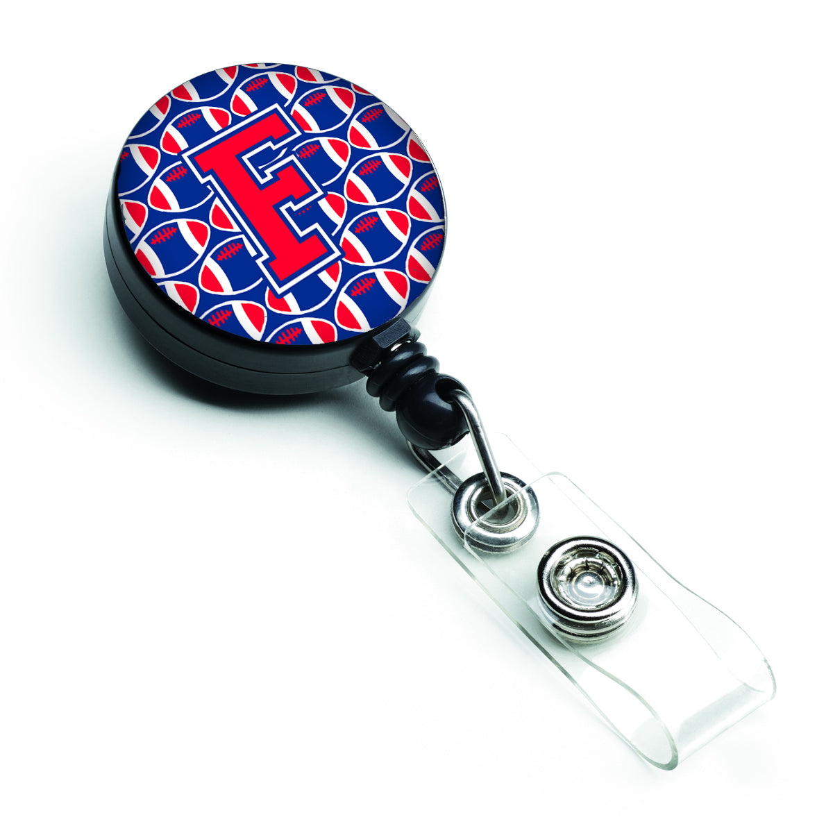 Letter F Football Harvard Crimson and Yale Blue Retractable Badge Reel CJ1076-FBR.