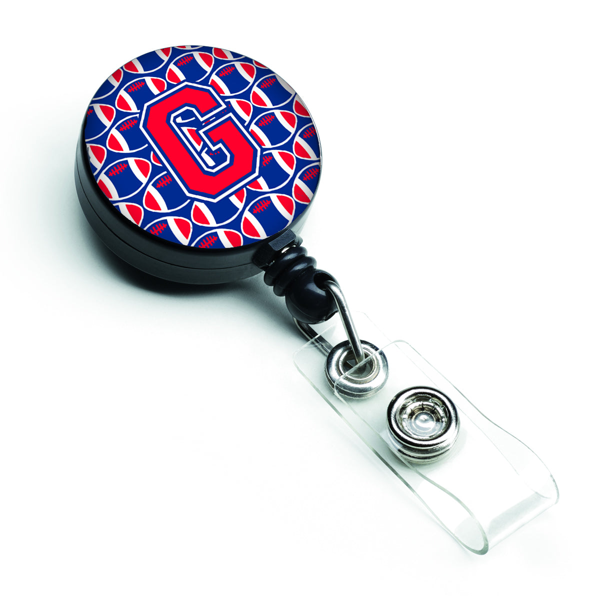 Letter G Football Harvard Crimson and Yale Blue Retractable Badge Reel CJ1076-GBR
