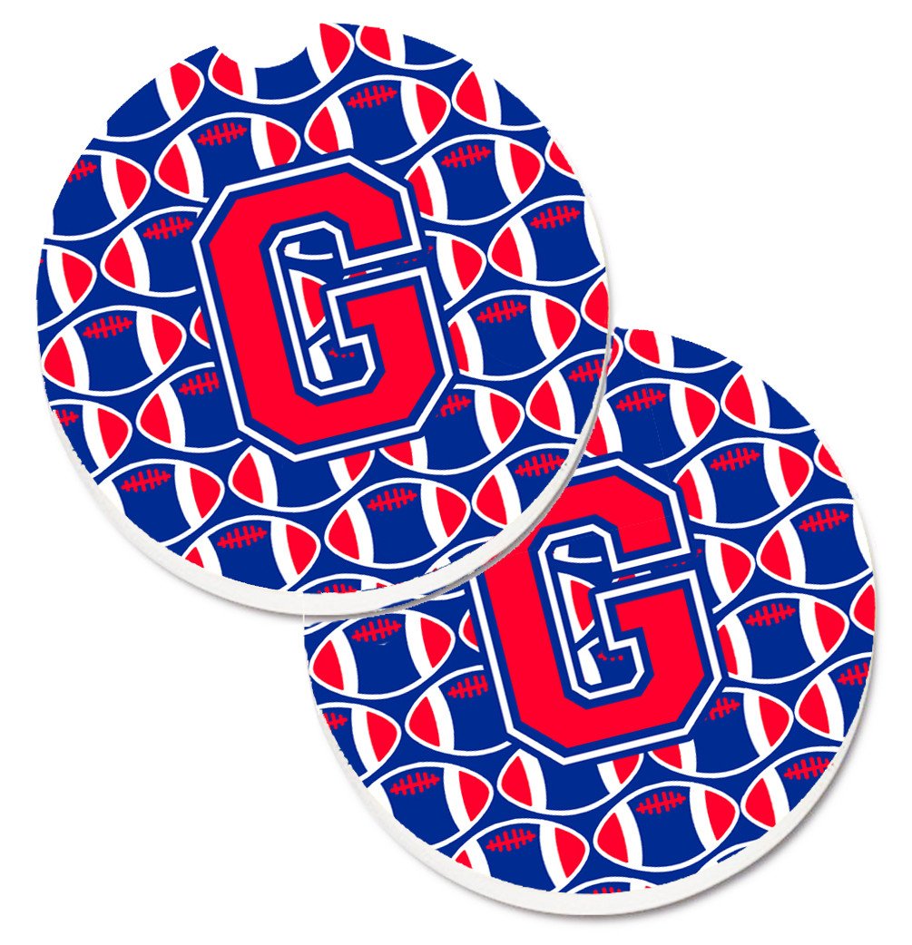 Letter G Football Harvard Crimson and Yale Blue Set of 2 Cup Holder Car Coasters CJ1076-GCARC by Caroline&#39;s Treasures