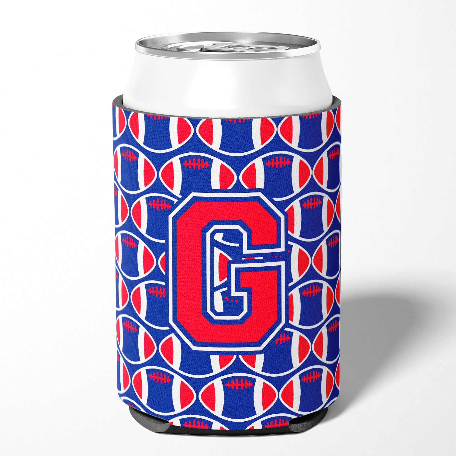 Letter G Football Harvard Crimson and Yale Blue Can or Bottle Hugger CJ1076-GCC.