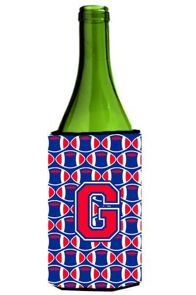 Letter G Football Crimson and Yale Blue Wine Bottle Beverage Insulator Hugger CJ1076-GLITERK by Caroline&#39;s Treasures