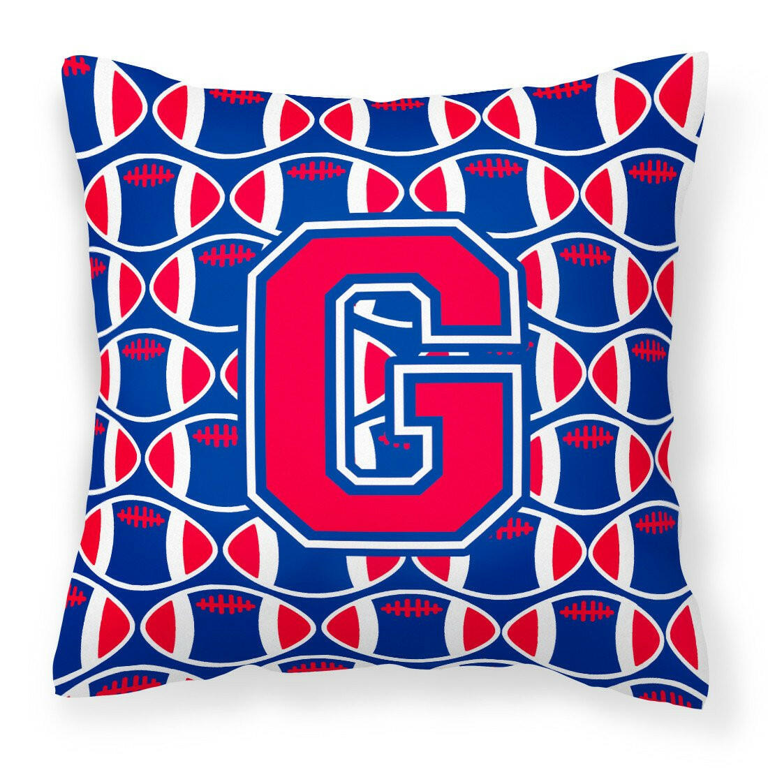Letter G Football Harvard Crimson and Yale Blue Fabric Decorative Pillow CJ1076-GPW1414 by Caroline&#39;s Treasures