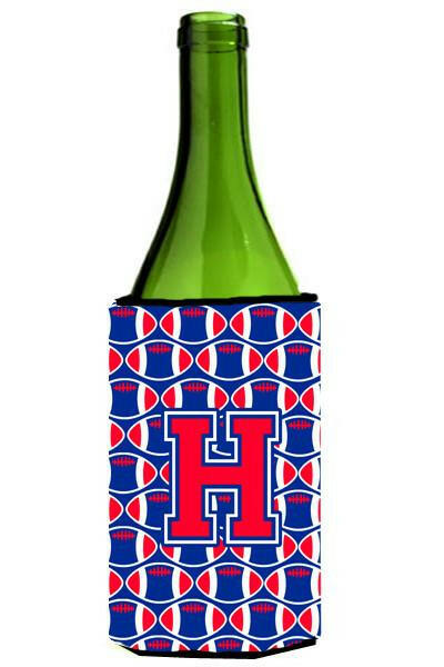 Letter H Football Crimson and Yale Blue Wine Bottle Beverage Insulator Hugger CJ1076-HLITERK by Caroline&#39;s Treasures