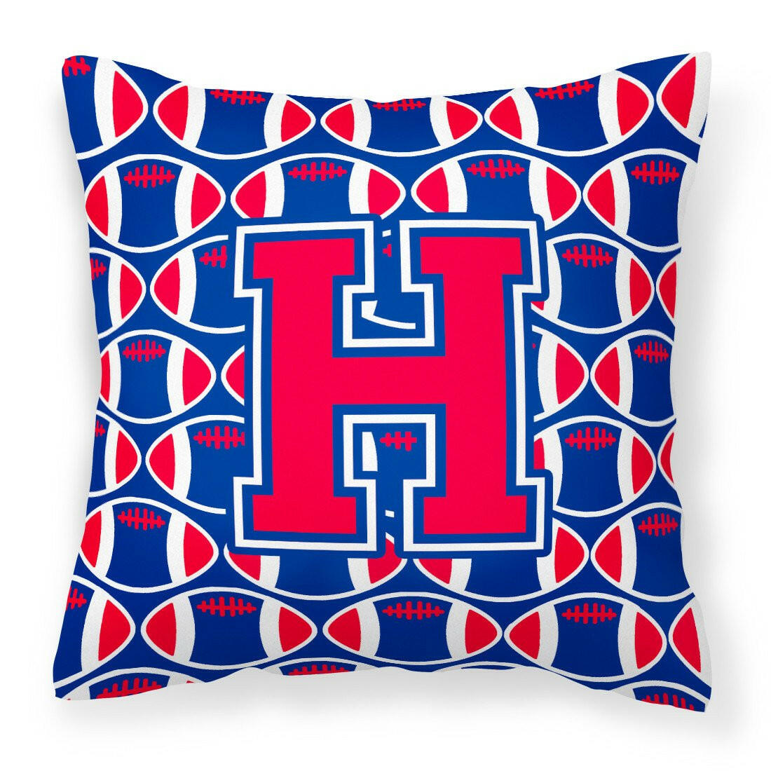 Letter H Football Harvard Crimson and Yale Blue Fabric Decorative Pillow CJ1076-HPW1414 by Caroline&#39;s Treasures