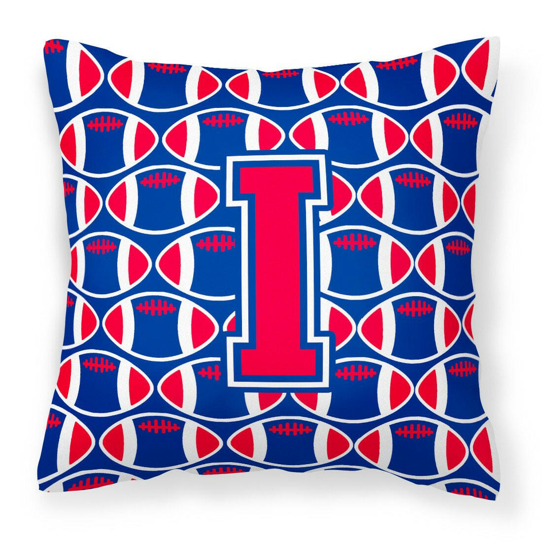 Letter I Football Harvard Crimson and Yale Blue Fabric Decorative Pillow CJ1076-IPW1414 by Caroline&#39;s Treasures